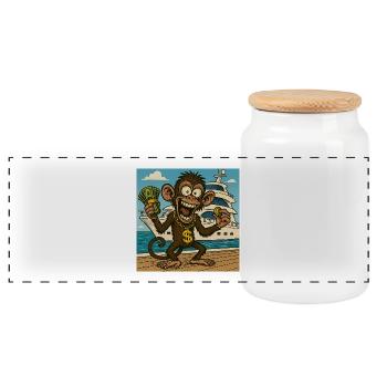 Singe humoristique avec de l’argent et un yacht - Boîte à biscuits avec couvercle en bois - blanc - Devant