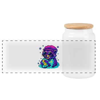 Neon Raccoon - Panoramic Cookie Jar with Wooden Lid - white - Front