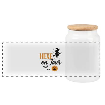 Witch on Halloween Autumn Cut - Panoramic Cookie Jar with Wooden Lid - white - Front