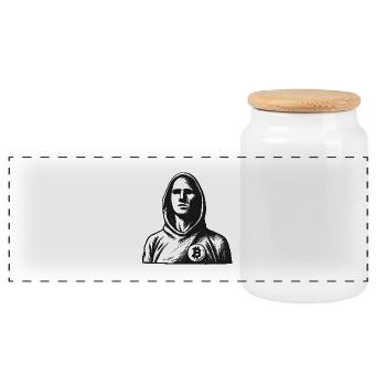 Anonymous hacker with Bitcoin logo - Panoramic Cookie Jar with Wooden Lid - white - Front