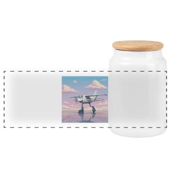 Avion sur patins à roulettes avec le sourire - Boîte à biscuits avec couvercle en bois - blanc - Devant