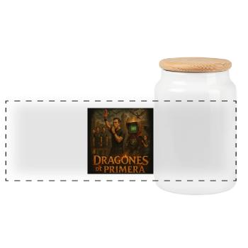 First Class Dragons - Panoramic Cookie Jar with Wooden Lid - white - Front