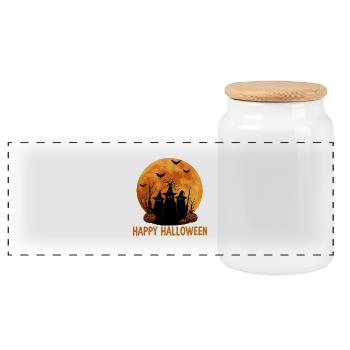 Witch Cult Halloween Motif Print - Panoramic Cookie Jar with Wooden Lid - white - Front
