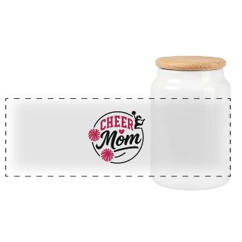 Cheer Mom Illustration - Panoramic Cookie Jar with Wooden Lid - white - Front