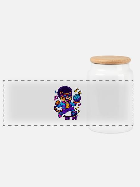 Löwen-DJ im Retro-Design - Panorama Keksdose mit Holzdeckel - Weiß