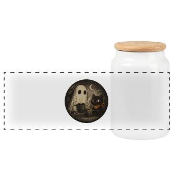 Nächtliches Treffen mit Geisterkatze - Vintage Des - Panorama Keksdose mit Holzdeckel - Weiß - Vorne