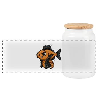 Fisch Punk Illustration Reisfeld-Rocker - Panorama Keksdose mit Holzdeckel - Weiß - Vorne