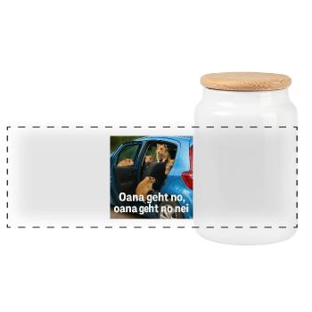 Hamsterabenteuer_im_blauen_Auto - Boîte à biscuits avec couvercle en bois - blanc - Devant