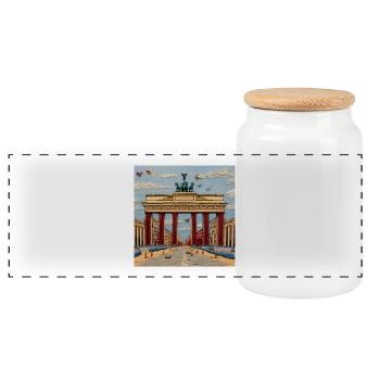 City Berlin Brandenburger Tor Ansicht Stickerei - Panorama Keksdose mit Holzdeckel - Weiß - Vorne