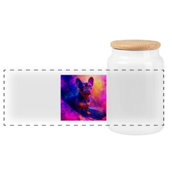 Colored French Bulldog Art Design - Panoramic Cookie Jar with Wooden Lid - white - Front