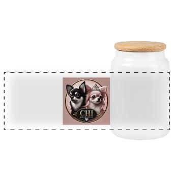 Chihuahua Women's T-Shirt with Tiara Design - Panoramic Cookie Jar with Wooden Lid - white - Front