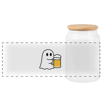 Ghost with beer mug - Panoramic Cookie Jar with Wooden Lid - white - Front