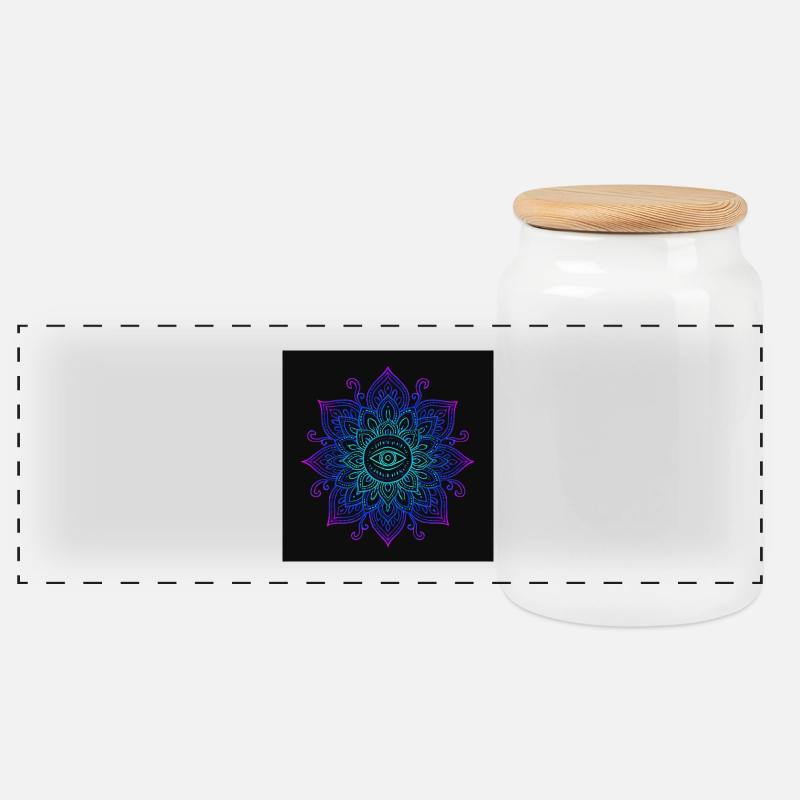 Auge im Neon Mandala - Panorama Keksdose mit Holzdeckel - Weiß