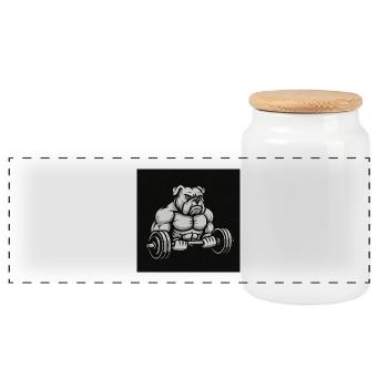 Strength Bulldog Dumbbell Workout - Panoramic Cookie Jar with Wooden Lid - white - Front