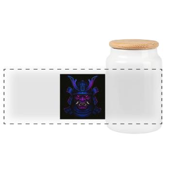 Neon Samurai Mask - Panoramic Cookie Jar with Wooden Lid - white - Front