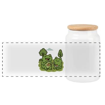 Manger du pudding avec une fourchette - grenouilles - Boîte à biscuits avec couvercle en bois - blanc - Devant