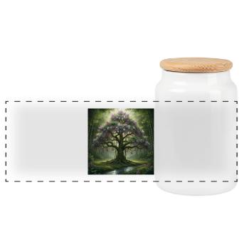 Waldbaum mit Fliederblüten - Panorama Keksdose mit Holzdeckel - Weiß - Vorne