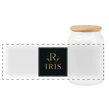 Iris Monogram Gold - Panoramic Cookie Jar with Wooden Lid - white - Front