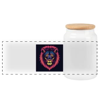 Majestic Lion – Retro Neon Art T-Shirt - Panoramic Cookie Jar with Wooden Lid - white - Front