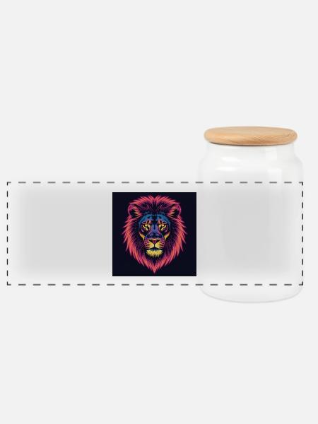 Majestic Lion – Retro Neon Art T-Shirt - Panorama Keksdose mit Holzdeckel - Weiß