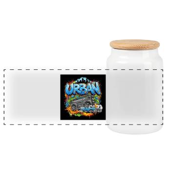 Urban Graffiti with Boombox and Car - Panoramic Cookie Jar with Wooden Lid - white - Front