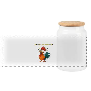 F CAW F – Lustiger Hahn rooster chicken Meme Sound - Panorama Keksdose mit Holzdeckel - Weiß - Vorne