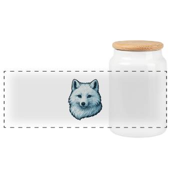Blue wolf face illustration - Panoramic Cookie Jar with Wooden Lid - white - Front