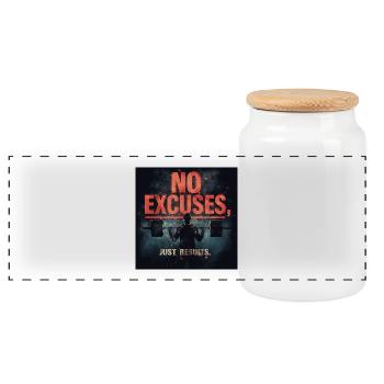 No Excuses, Just Results – Neon Gym Motivation of the - Panoramic Cookie Jar with Wooden Lid - white - Front