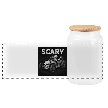 Voiture squelette effrayante - Boîte à biscuits avec couvercle en bois - blanc - Devant