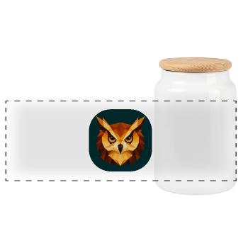 Geometric Owl Head Polygon Art - Panoramic Cookie Jar with Wooden Lid - white - Front