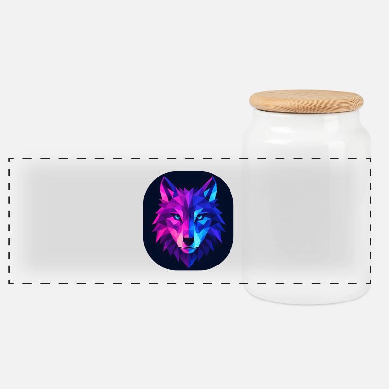 Lupus Wolf Neon Geomuster - Panorama Keksdose mit Holzdeckel - Weiß
