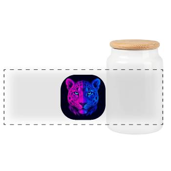 Neon Geometric Leopard - Panoramic Cookie Jar with Wooden Lid - white - Front