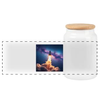 Rocket jump through nebula galaxy - Panoramic Cookie Jar with Wooden Lid - white - Front