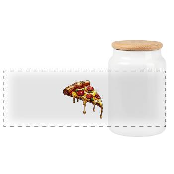 Shiny salami pizza with basil - Panoramic Cookie Jar with Wooden Lid - white - Front