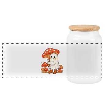 Ghost with an umbrella - a mushroom - Panoramic Cookie Jar with Wooden Lid - white - Front