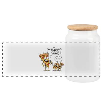 Pizza Comedy Pun – Funny Foodie Joke - Panoramic Cookie Jar with Wooden Lid - white - Front