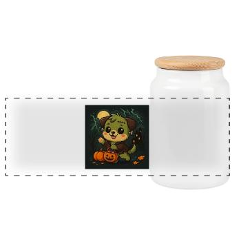 Frankenpawe Halloween Friend Dog Chibi Kawaii - Panoramic Cookie Jar with Wooden Lid - white - Front