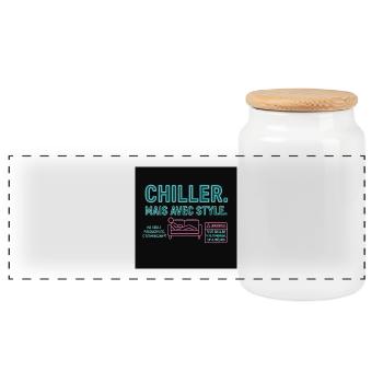 Chill, aber mit Neon-Style - Panorama Keksdose mit Holzdeckel - Weiß - Vorne