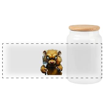 Horror hamster with fork - Panoramic Cookie Jar with Wooden Lid - white - Front