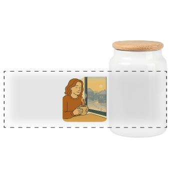 Windows Early Morning Heat - Panoramic Cookie Jar with Wooden Lid - white - Front