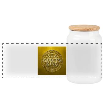 Qubits King Gold Coin Design - Panoramic Cookie Jar with Wooden Lid - white - Front