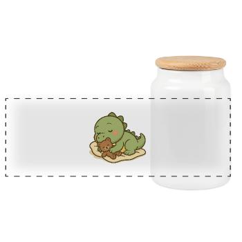 Sleep well, little dino - Panoramic Cookie Jar with Wooden Lid - white - Front