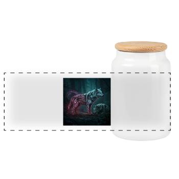 Runes au néon Wolfwald au clair de lune - Boîte à biscuits avec couvercle en bois - blanc - Devant