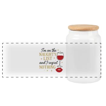 I'm on the Naughty List – Funny Christmas Shirt - Panoramic Cookie Jar with Wooden Lid - white - Front
