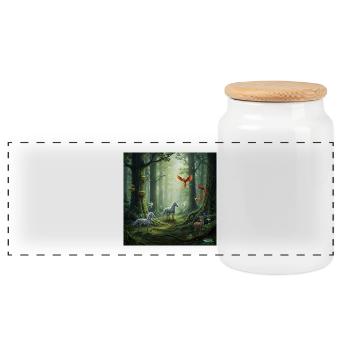 Conte de fées Forêt Licorne Scène de phénix - Boîte à biscuits avec couvercle en bois - blanc - Devant