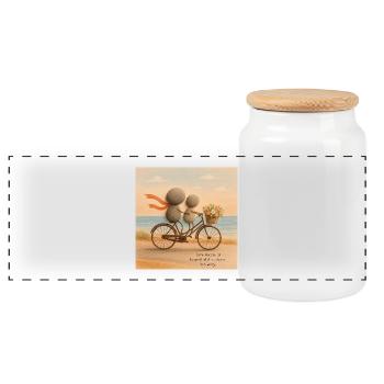 L’amour se déplace sur un vélo de pierre - Boîte à biscuits avec couvercle en bois - blanc - Devant
