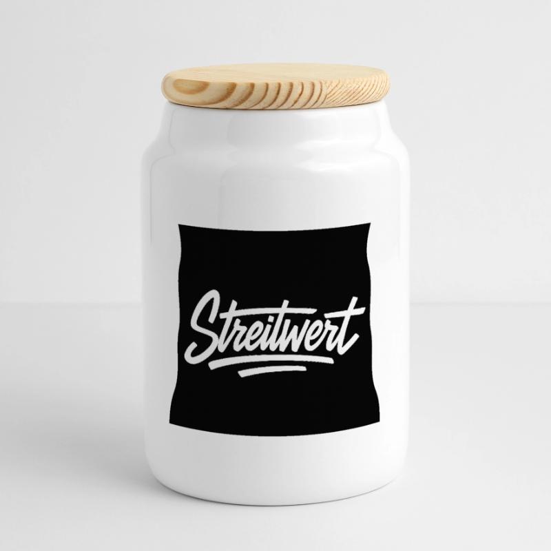 Disputed Script Logo Black Panoramic Cookie Jar with Wooden Lid