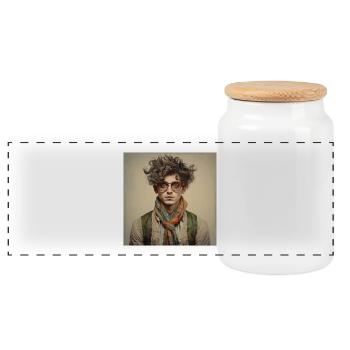 Vintage Portrait with Colorful Scarf - Panoramic Cookie Jar with Wooden Lid - white - Front