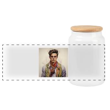 Vintage Glam Man with Silk Scarf - Panoramic Cookie Jar with Wooden Lid - white - Front