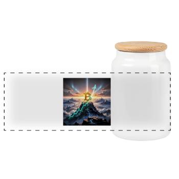 Bitcoin Summit Climb 3D - Panoramic Cookie Jar with Wooden Lid - white - Front